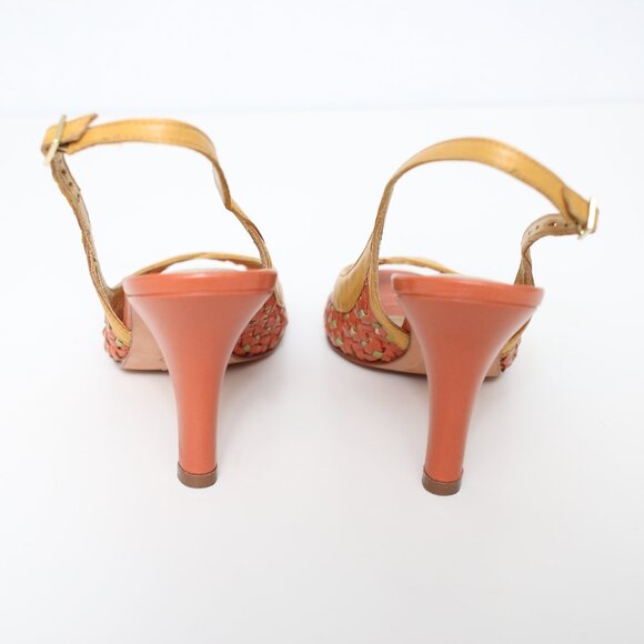 Arturo Chiang Leather Rattan Woven Sling Back Heels Sz 5.5 - Picture 4 of 6